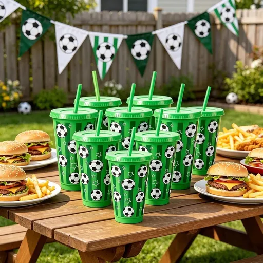 Plastic Soccer Cups with Lid & Straw, 700ml Football-Themed Water Cup, Reusable Tumbler for Soccer Parties & Gatherings Decor