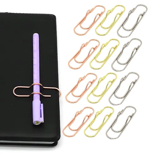 Metal Pen Clips in Gold/Silver/Rose Gold - Pack of 12 Paperclip Pen Holders for Notebooks and Papers, Metal Pen Clip Holder