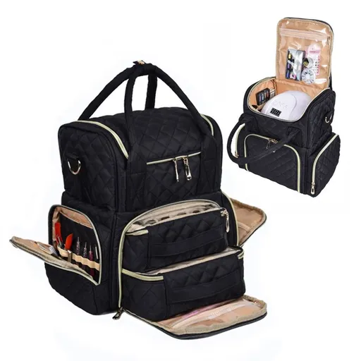 Nail Polish Organizer Holds Nail Polish Case with 2 Removable Bags and Tools Storage Pockets Black