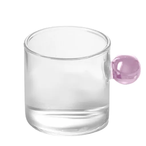 Glass Tea Cup Mini Pitcher Milk Creamer Coffee Jar Glass Heatable Pot Saucepan Server Dipping Bowls with Handle, Pink