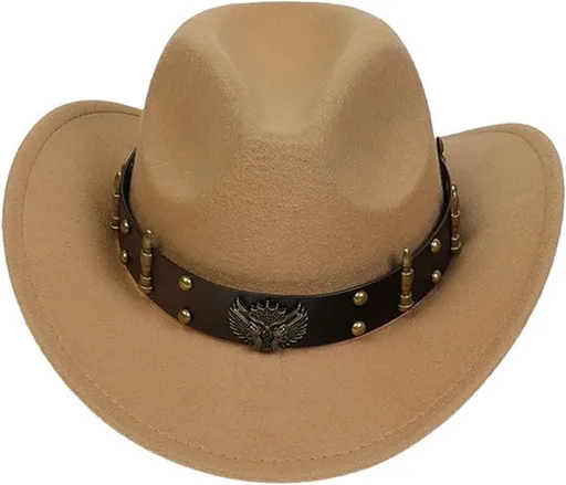 Western Cowboy Hat With Chain Band, Polyester Felt Wide Brim, Adjustable Fit For Adults Men And Women, Cosplay And Western Theme, 56 to 58 cm