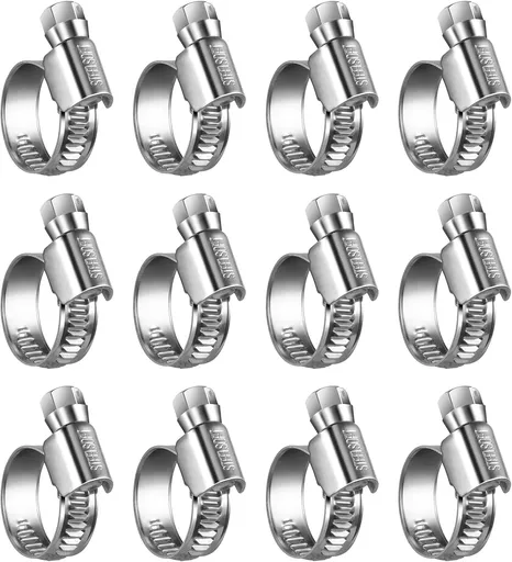 Non-Slip Worm Gear Hose Clamps#6, 1/2" to 3/4"(12-20mm) Adjustable Stainless Steel Screw Clamps for Automotive, Fuel Line, Garden, Heater, Radiator Tube Pipe, 12 Pack