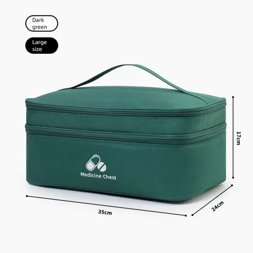 Green Large First Aid Organizer –35×24×17cm Double-Layer Medicine Storage Case for Family & Travel Use