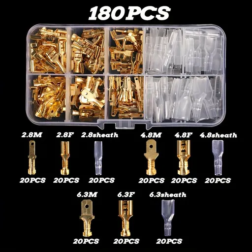 180PCS 2.8/4.8/6.3mm Female & Male Spade Terminals Kit, Insulated Crimp Wire Connectors with Transparent Sleeves for Electrical Wiring