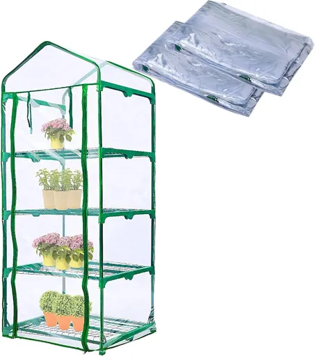 2 Pcs 4 Tier Greenhouse Replacement Cover- 27 x 19 x 63 Inch Clear PVC Plant Greenhouse Cover with Roll-Up Zipper Door for Gardening Plants Flowers (Frame Not Include)