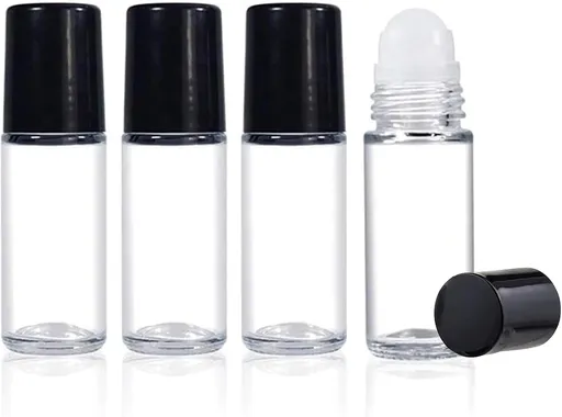 4PCS Essential Oil rolling Bottle, 30ml Portable Transparent Empty Glass Essential Oil Rolling Bottle,Refillable Cosmetic Perfume Rolling Bottle,For Fragrance Essential Oil