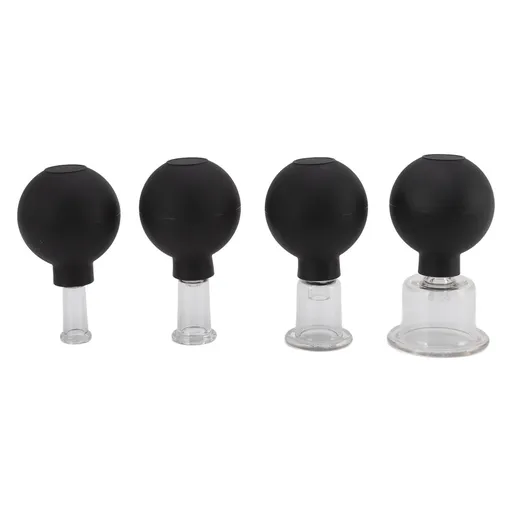 4Pcs Glass Cupping Set Black Silicone Ball Massage Vacuum Suction Cupping for Facial Skin