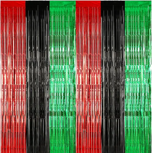 12 Pcs Juneteenth Party Decorations Freedom Day Foil Fringe Curtain Backdrop 100 x 39 Inch Metallic Tinsel Decor Black Red Green African American for Photo Props Red,Black,Green -