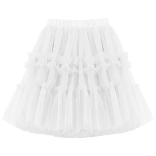 Girls Princess Skirt Polyester Ruffled Summer White 140cm