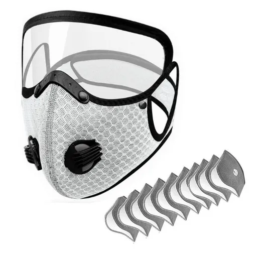 Removable Cycling Goggle Face Mask—Sports Dust-Proof Mask, Includes 10 Filter Cartridges—White