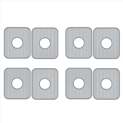 Silicone Sink Mat, 8 Pack Sink Protectors for Kitchen Sink with Center Drain, Folding Non-Slip Heat Sink Mat,8 x Sink Protectors Mat,Grey