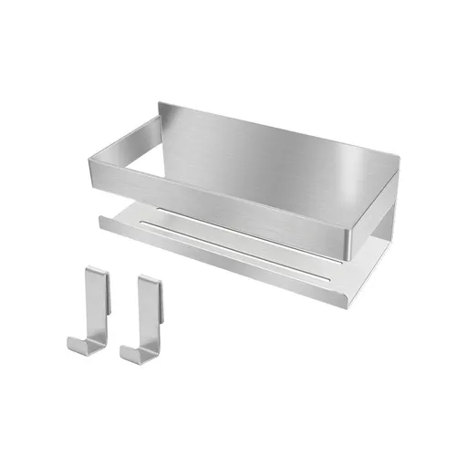 Self-Adhesive Stainless Steel Shower Shelf with No Drill Wall Mount for Shampoo, Soap and Bathroom Storage, Silver