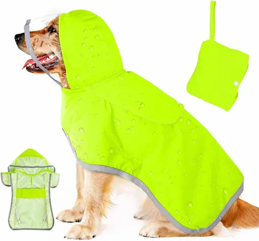 Dog Raincoat, Waterproof Rain Jacket, Clear Hood & Reflective Rim Easy On Off Adjustable Straps, Leash Hole, Soft Mesh Lining, Storage Pocket, Poncho for Small Medium Large Dogs - Green - Size XS