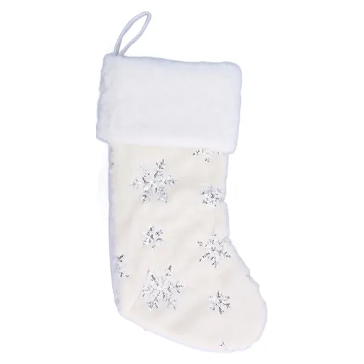 Polyester Christmas Stocking Pendant with Embroidery Snowflake Pattern Xmas Tree Decoration OrnamentSilver