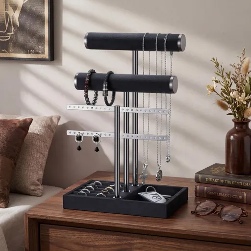 3 Tier Jewelry Organizer Stand for Necklaces, Bracelets, Earrings, Rings, 3 Tier Velvet Bracelet Holder Display | Jewelry Organizers and Storage | Jewelry Tree | Jewelry Towers - Black - Size 3 Tier