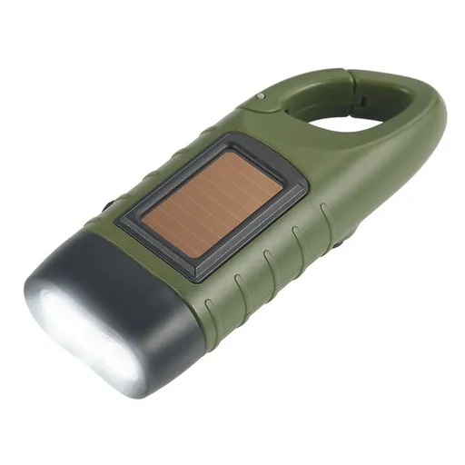Hand Cranking Solar Powered Flashlight, Rechargeable Emergency LED Flashlight Carabiner Quick Snap Clip Backpack Flashlight