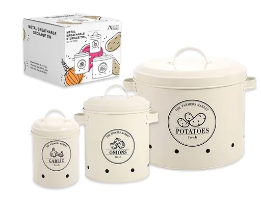 Set 3 Metal Breathable Tin Food Container 23cm
