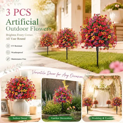 Multi Tone Artificial Eucalyptus Bouquet Set of 3 Indoor Outdoor Photo Greenery