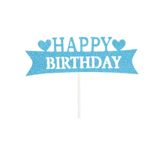 Happy Birthday Cake Topper Colour Printed Acrylic Party Decorations - Blue-Long Strip