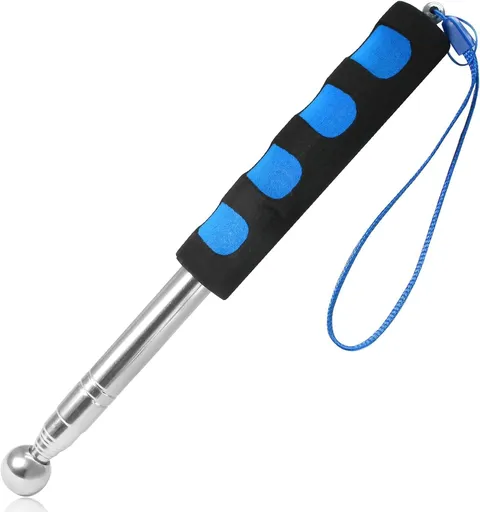 Self Defence Stick Retractable, Adjustable 115cm Thickened Telescopic Rod, Hollowing Drum Detection Hammer, Professional Telescopic Rod Hammer for House Decoration Inspection (Blue)