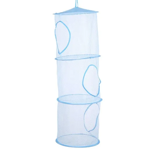 Foldable Clothes Drying Basket Three-layer Hanging Storage Breathable Organizer - Blue