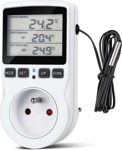 Heating Thermostat Socket Timer with Sensor LCD Display for Aquarium Greenhouse Incubator