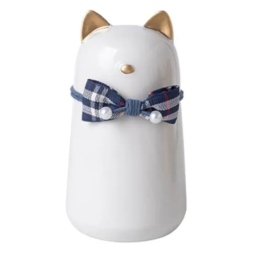 Handcrafted Ceramic Cat Urn for Ashes,Bow Tie Cat Shaped Funeral Memorial Keepsake,Pet Urn for Indoor & Outdoor Use - White - Size 25.5*9.5cm