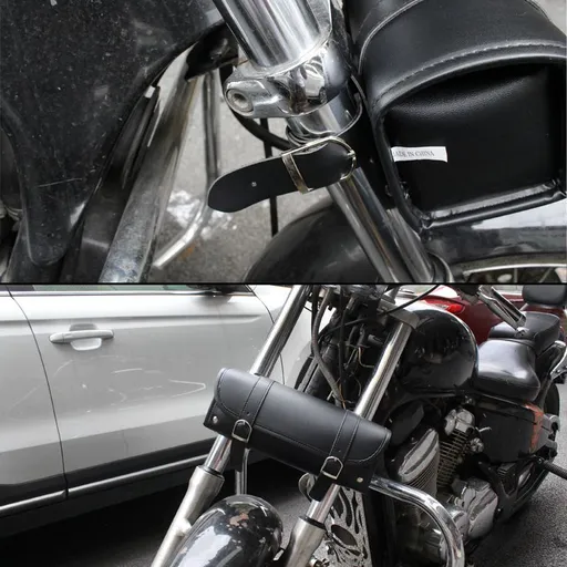 Motorcycle Fork Bag Waterproof Motorbike Tool Bag Handlebar Bag PU Leather Saddlebag Front Rear Storage Tool Pouch 2 Straps