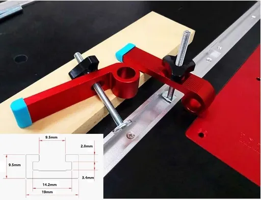 2 Pack T-Track Hold Down Clamps Kit，Woodworking tools Easy to install Adjustable Chute Aluminum Alloy Clamp Tool(19mm)