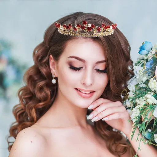 Retro Red Bride Crown - Durable and Eye-Catching Headwear 1Pc