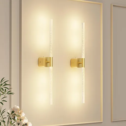 Gold Battery Operated Wall Sconce Set of 2, Rechargeable Wireless Wall Lights with Remote and Touch, 360° Rotatable Sconces Wall Decor for Bedroom Living Room (23.62 Inch, 2-Pack)