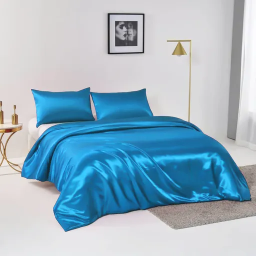 Satin Quilt cover Set Hotel 3 Pieces Quilt cover with Pillowcase, Art Silk Bedding Set-Luxury Soft Silky pillowcase for Hair and Skin, Similar to Silk Duvet/Donna Cover Set- 3 Pieces(King,Ocean)