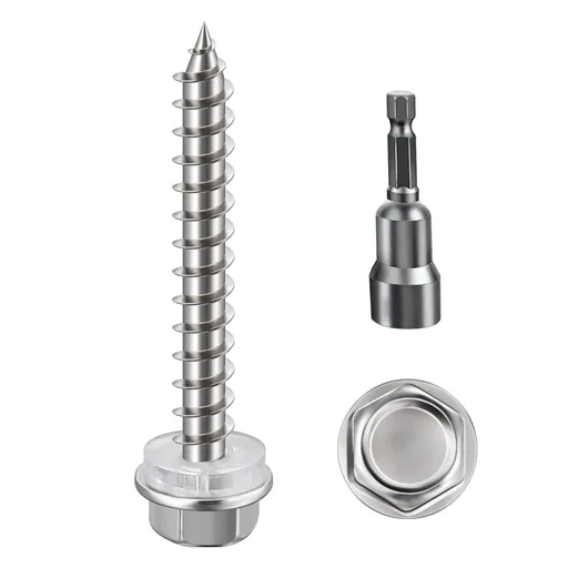 (200Pcs)#10x1-1/4 Self-Tapping Screws for Wood 410 Stainless Steel Hexagon Head Quick Tapping