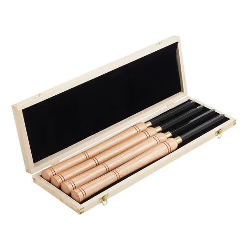 Wood Lathe Turning Tool Set, 4PCS, Lathe Roughing Finishing and Detailing Hollow Tool with Wooden Handle, Diamond Round Square Carbide Inserts, Wooden Box, for Beginners Hobbyists Professionals