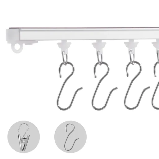 Ceiling Curtain Track Set, 9.9 FT/3 Meter, Self Adhesive, No Drill Ceiling Track System for Curtains, Room Divider Curtain Track Ceiling Mounted for Living Room with Hooks and Hardware, White