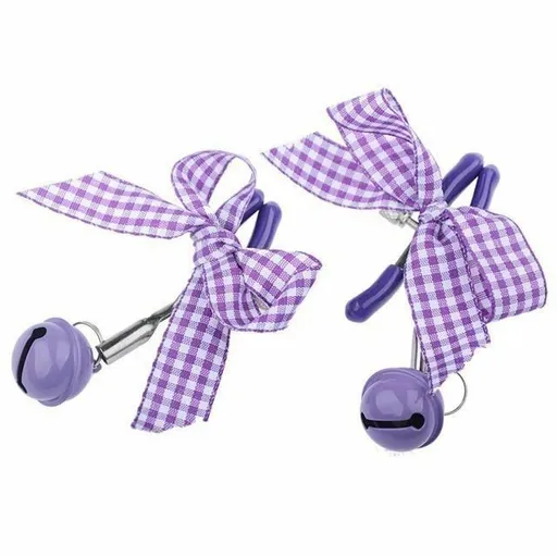 House Of Dasein Cute Bow Bell Nipple Clamps Bdsm Littles Kink Fetish - Purple