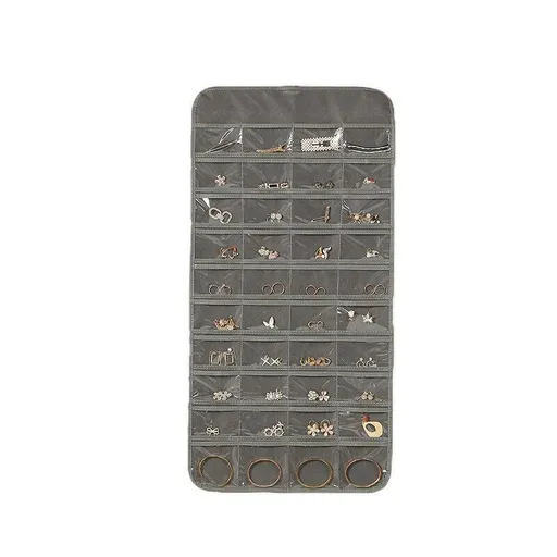 80 Pockets Jewelry Hanging Storage Organizer Holder Earring Display Pouch Bag - Grey