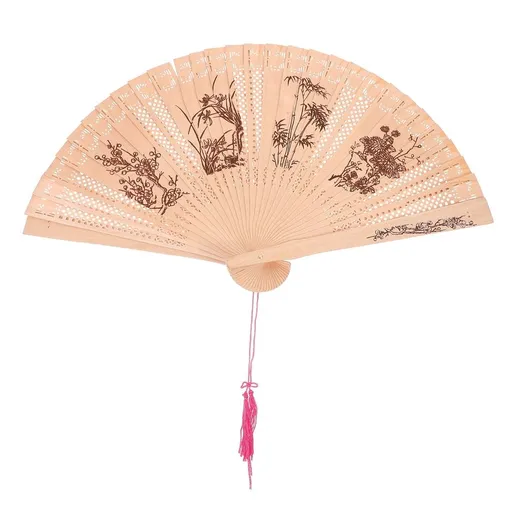 Beige Sandalwood Handheld Foldable Fan for Decor and Daily Use