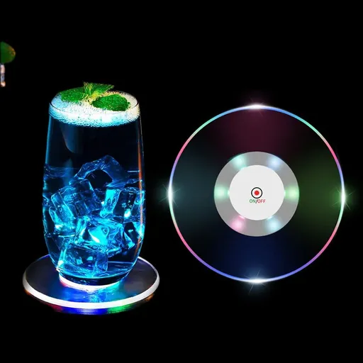 3.9'' Non-Slip Waterproof Transparent LED Luminous Coaster for Beverage Cup Wine Table Club Bar Wedding Halloween Party (Color)