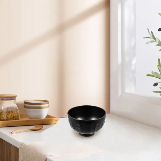 2Pcs Japanese Plastic Soup Bowl Black Smooth Rim Ideal for Restaurant Or Home Use