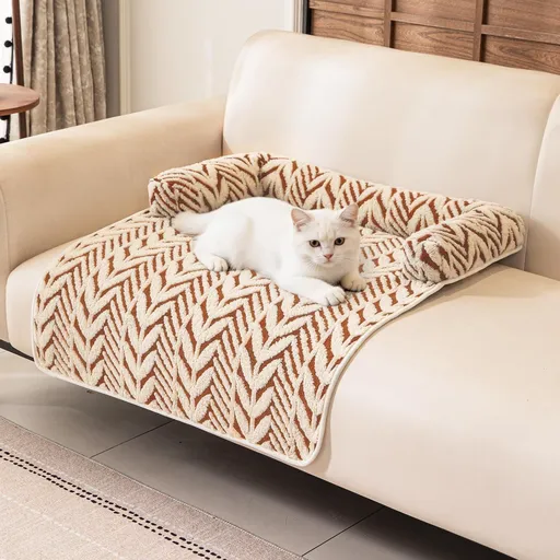 Ultra-Soft Plush Pet Sofa Bed with Bolster Support, Washable Couch Protector Mat for Cats and Small to Medium Dogs, Multi-Scenario Use for Home, Car, or Outdoor (M, Brown)