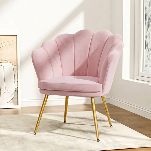 Artiss Armchair Velvet Dining Nursing Lounge Chair Metal Legs Pink