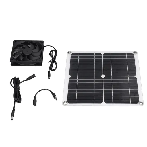12W Solar Panel Fan Kit USB Solar Powered Fan for Greenhouses Sheds Pet Houses Mobile Phone Charging