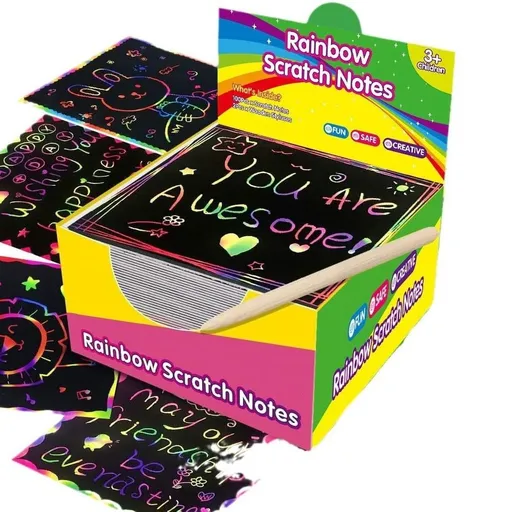 100 Pcs Rainbow Scratch Art Paper, Bulk Classroom Prizes & Activities, Teacher Supplies, Party Favors, DIY Art Set for Creative Projects.