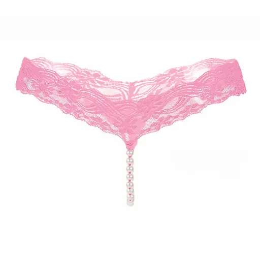 Sexy Lace Underwear Women Back Bow Panties Women G-String T-Back Thong Transparent Lingerie Cute With Beads KL107Pink One Size