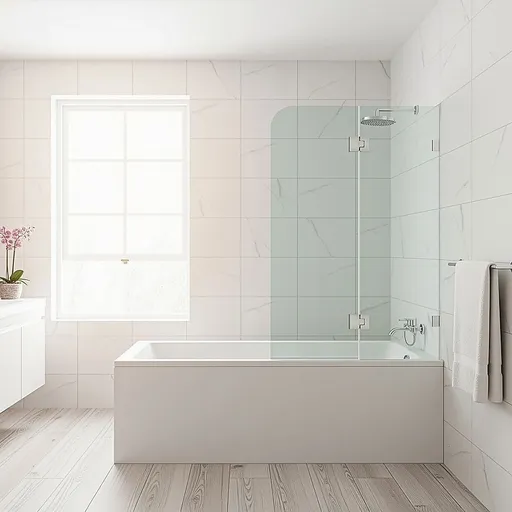 90cm Frameless Glass Bath Screen – Brass F-Brackets in Black for Stylish Bathroom Upgrade