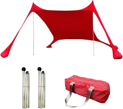 210*170*150CM 2 Poles Beach Tent Shade Canopy with UPF50+ Protection Sun Shelter Portable Camping Tents with Sandbags Poles and Ground Pegs and Anti-Wind Ropes for Beach Outdoor Camping Backyard Picnics - Red