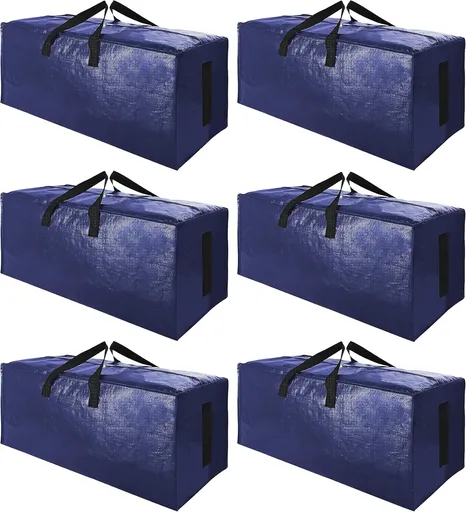 6 Pack Extra Large Moving Bags with Strong Zippers & Carrying Handles, Heavy Duty Storage Tote for Space Saving Moving Storage, Fold Flat, Alternative to Moving Box (Navy Blue)