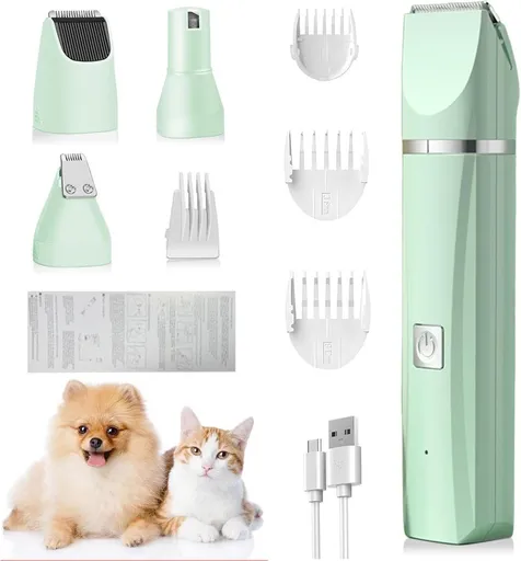 4-in-1 Dog Trimmer Cordless with Nail Drill and 7 Accessories for Thick Fur Blue