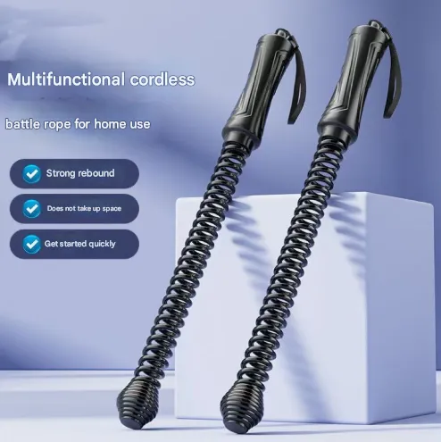 Black Cordless Battle Ropes - Heavy Duty Spring Steel Power Trainers for Full Body Strength & Cardio Workout